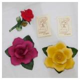 3 Capodimonte Italy roses - Bird figurines -