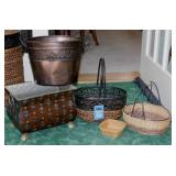5 rattan, metal & wicker baskets / planters