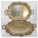 2 International Silver Co. serving trays w/ feet