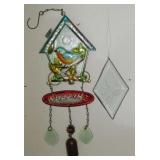 Glass & metal windchimes - Metal bird wall dï¿½cor