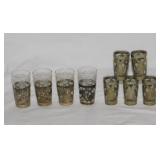 4 sterling silver & etched crystal cordials,