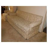 Custom upholstered sofa couch on casters, 86"