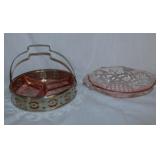 Pink Depression glass: Starburst divided relish