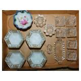 Antique porcelain egg dishes - Glass salt dips &