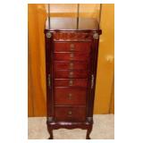 Pink velvet lined jewelry armoire w/ mirror,