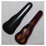 Miniature wooden violin & bow in velvet lined