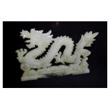 Vintage white jade Chinese dragon sculpture, 10"
