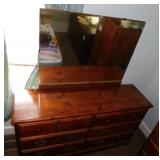 Pine 6 drawer dresser w/ beveled mirror, 56" x