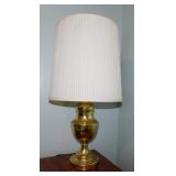Brass table lamp w/ pleated linen shade, 27" tall