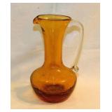 Mid Century mber crackle glass pitcher w/ applied