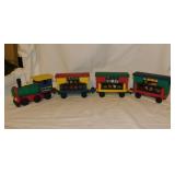 Wooden railroad circus train w/ animals, 23" long