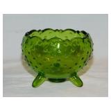 LE Smith olive hobnail glass 3-toed rose bowl