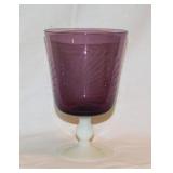 Wheel cut amethyst glass goblet vase, 6" tall -