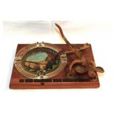 Mid Century cedar & glass humorous ashtray -