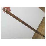 Vintage carved wood swagger stick pool cue, brass