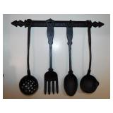 2 wrought iron kitchen wall racks w/ tools