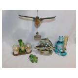 Frog, dolphin & bird figurines