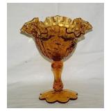 Lovely Fenton amber ruffled rose glass compote,