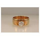 10K yellow gold wide band engagement ring with