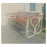 Wood & metal porch patio glider bench, 56" wide -