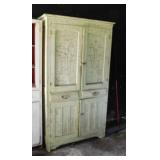 Antique chippy paint oak kitchen cabinet w/