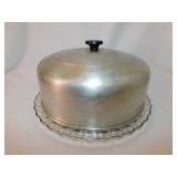 Vintage glass cake plate w/ aluminum dome lid