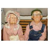 Ceramic Country Grandma & Grandpa statues on