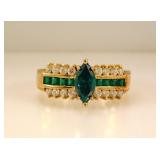 10K yellow gold emerald & diamond ring, size 10