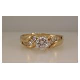 14K yellow gold & faux diamond ring, size 12 1/4