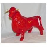 Large red ceramic bull statue, 19.5" long