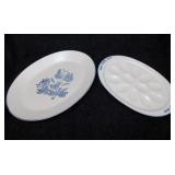 2 Pfaltzgraff Yorktowne blue platters: Deviled Egg