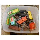 Railroad train engine, cars, track, accessories,