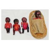 4 antique celluloid Black Americana baby dolls,