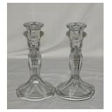 3 pair vintage glass candlesticks, tallest is 8"