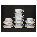 8 Pfaltzgraff Yorktowne blue teacups & saucers