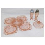 Pink Depression glass: Adam pattern salt & pepper