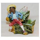Vintage Majolica Blackamoor ashtray w/ cigarette