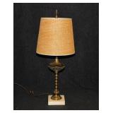 Vintage brass, marble & glass table lamp w/