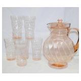 Pink MacBeth Evans Depression glass beverage set: