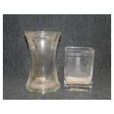 2 glass  vases, tallest is 8"