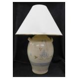 Large salt glaze pottery table lamp w/ shade,