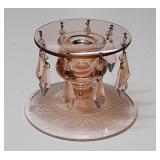 2 pink Depression glass candlesticks & bobeches w/