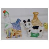2 figural whiskey flask decanters - Figural girl