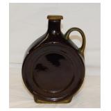Antique brown crock flask decanter, 7" tall