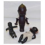 3 vintage bisque & plastic Black Americana dolls