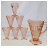 Adam pattern pink Depression glass beverage set: