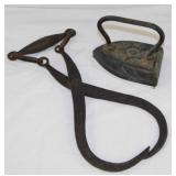 Antique cast sad iron & ice tongs - Vintage Foley