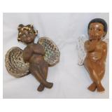 2 Black Americana ceramic angel shelf sitters