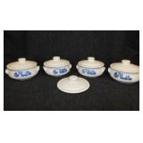 4 Pfaltzgraff Yorktowne blue soup crocks w/ lids,
