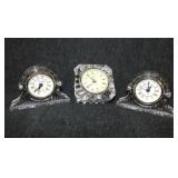 3 quartz crystal desk clocks, Mikasa &